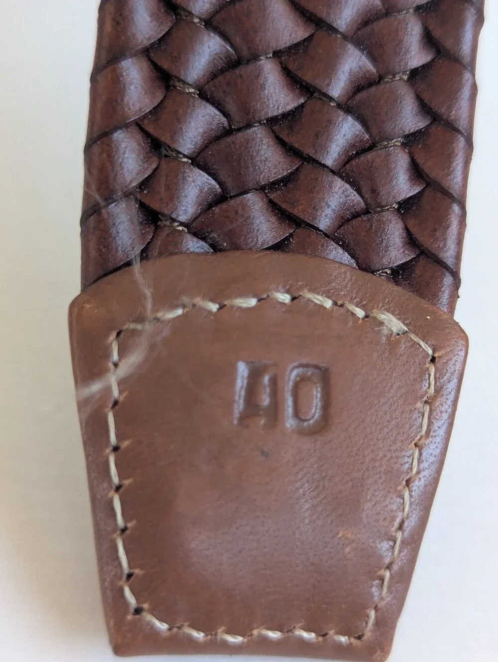 Men's Woven Brown Leather Belt with Polished Silver Buckle